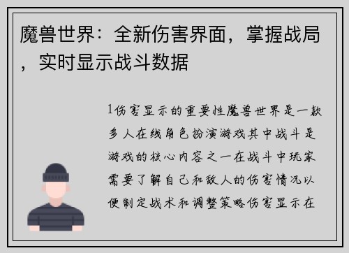 魔兽世界：全新伤害界面，掌握战局，实时显示战斗数据